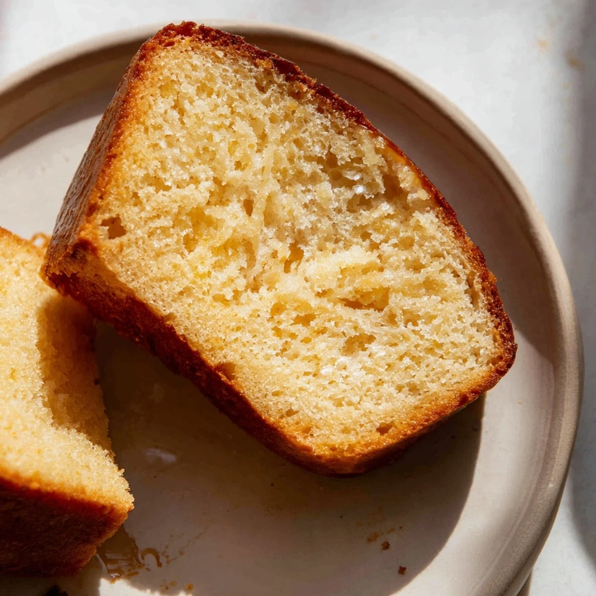Quick skillet cornbread glistens with honey butter, offering a sweet, warm taste of Southern comfort food.