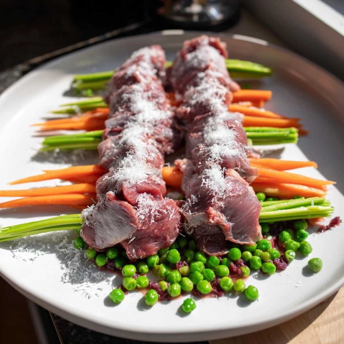 Sizzling skillet beef stir-fry with colorful snap peas and carrots, ready to serve over rice.