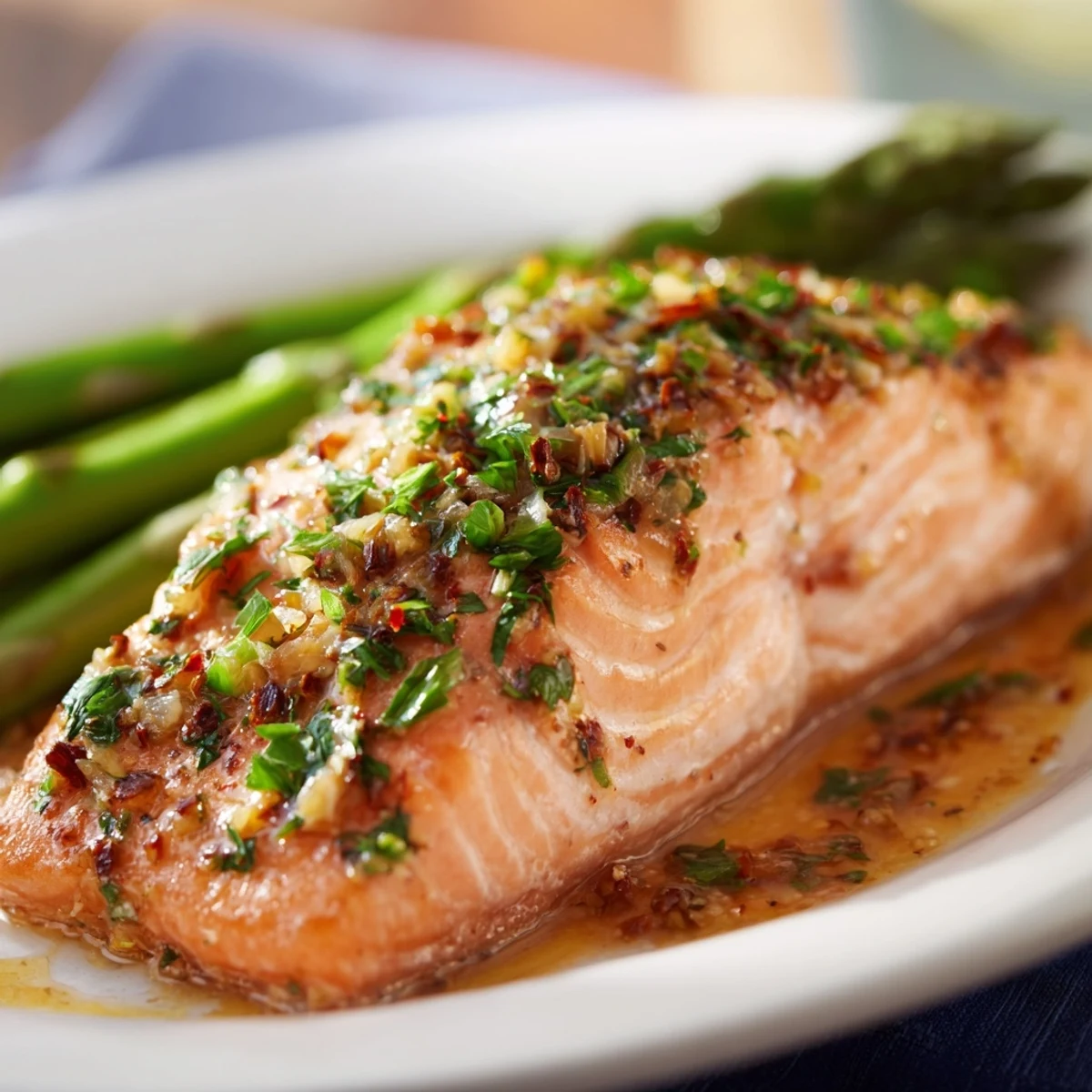 Flavorful herb-crusted salmon with golden asparagus, a healthy, delicious dinner ready in 30 minutes.