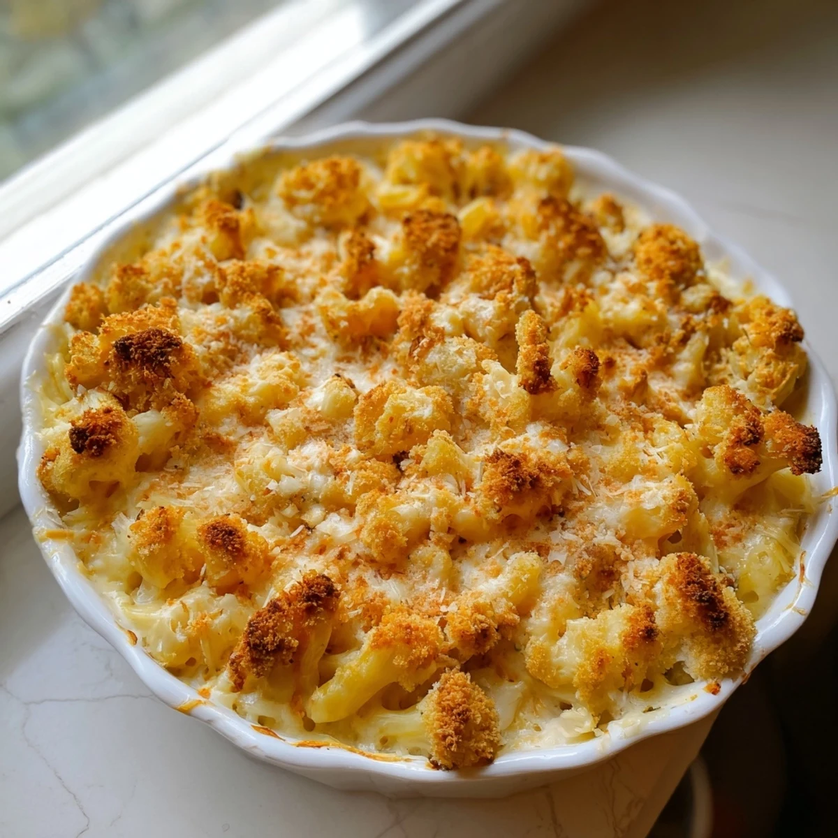 Steaming hot Classic Oven-Baked Macaroni and Cheese, a classic American meal perfect for a family dinner.