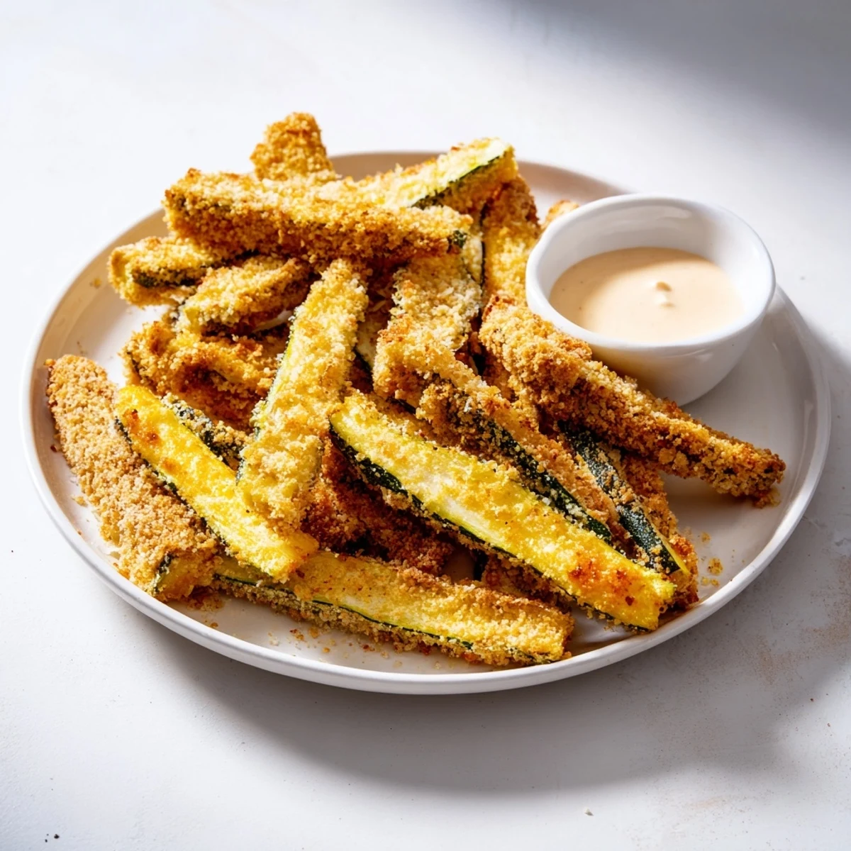Golden, crispy Parmesan zucchini fries with a creamy dipping sauce—a perfect appetizer.