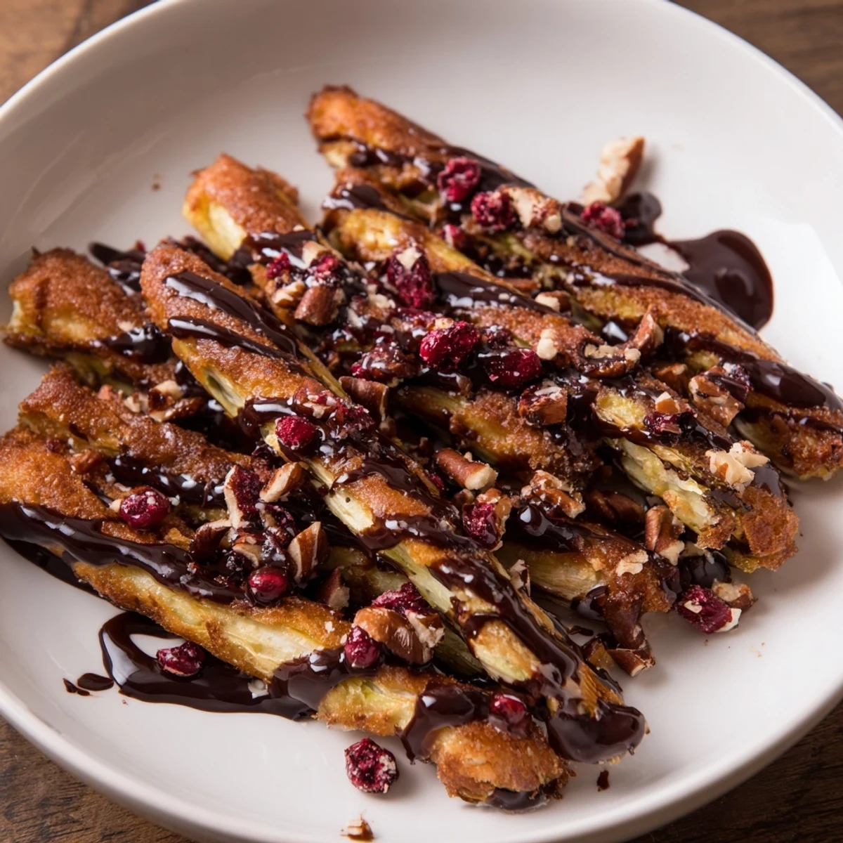 Golden-brown Winter Roasted Brussels Sprouts glistening with balsamic and maple glaze, ready to serve warm.