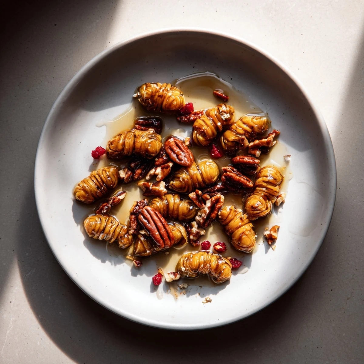 Crispy edges and a sweet glaze define these flavorful Winter Roasted Brussels Sprouts, an easy side.