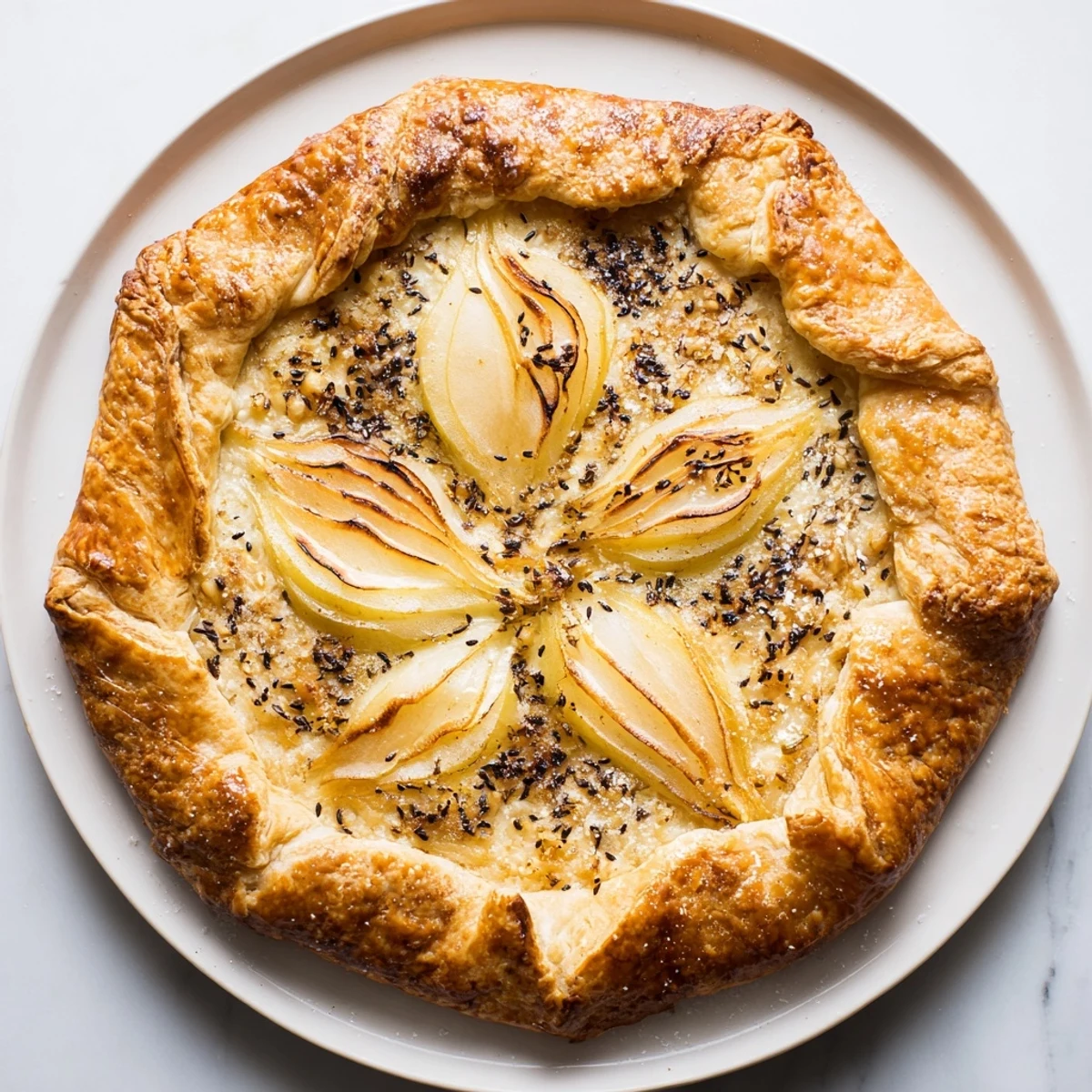 Warm, spiced pears peek from a folded crust in this delicious Rustic Pear and Ginger Galette dessert.