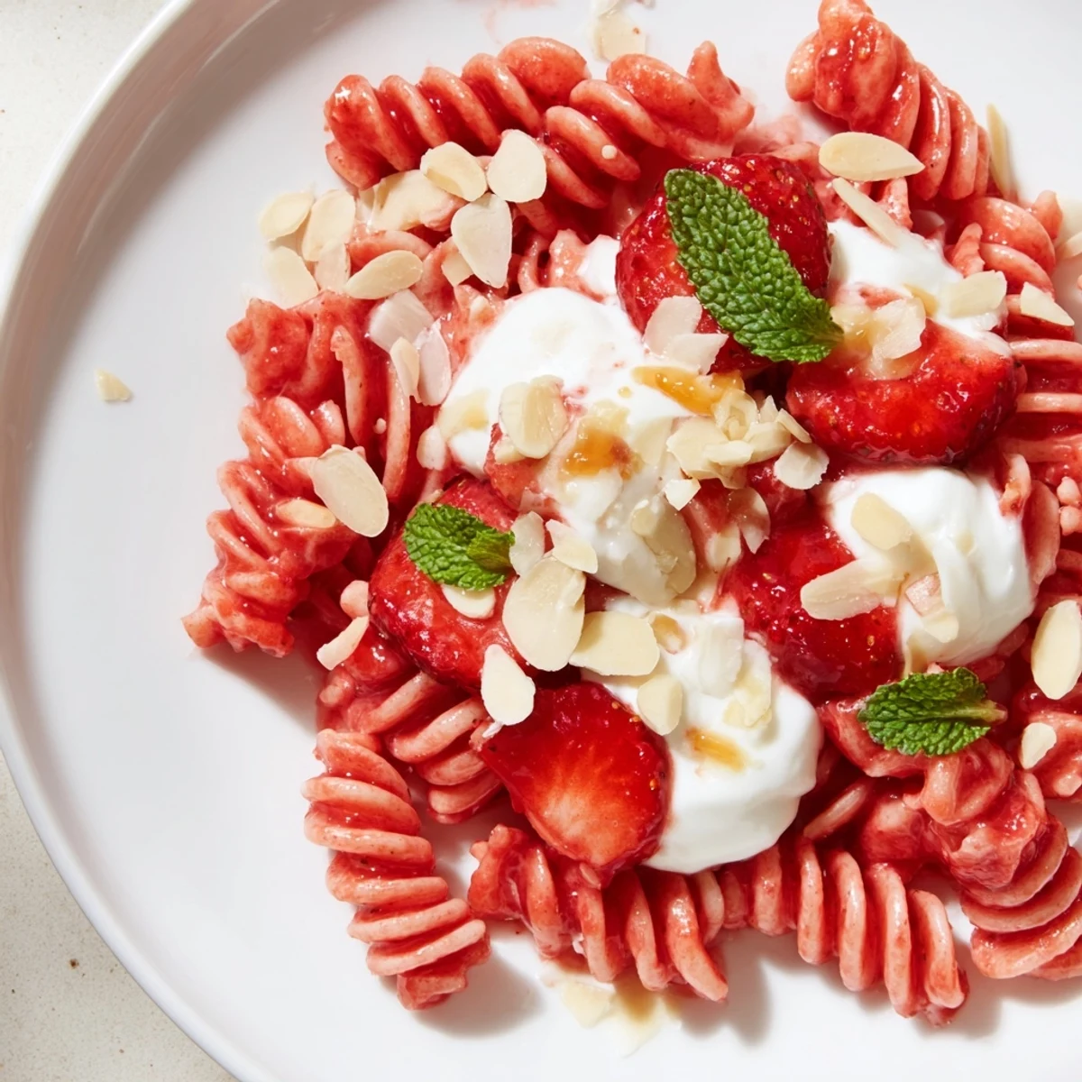 Enjoy this refreshing Sweet Strawberry Yogurt Pasta, with tender noodles and a vibrant strawberry yogurt sauce.