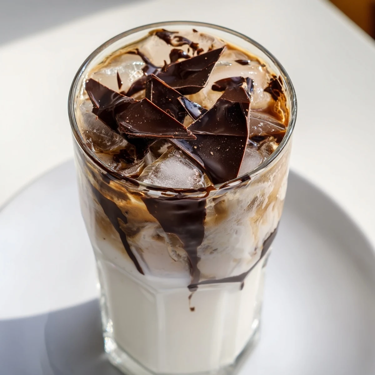Rich espresso and melted chocolate form a beautiful Chocolate Cracking Iced Latte against the ice.