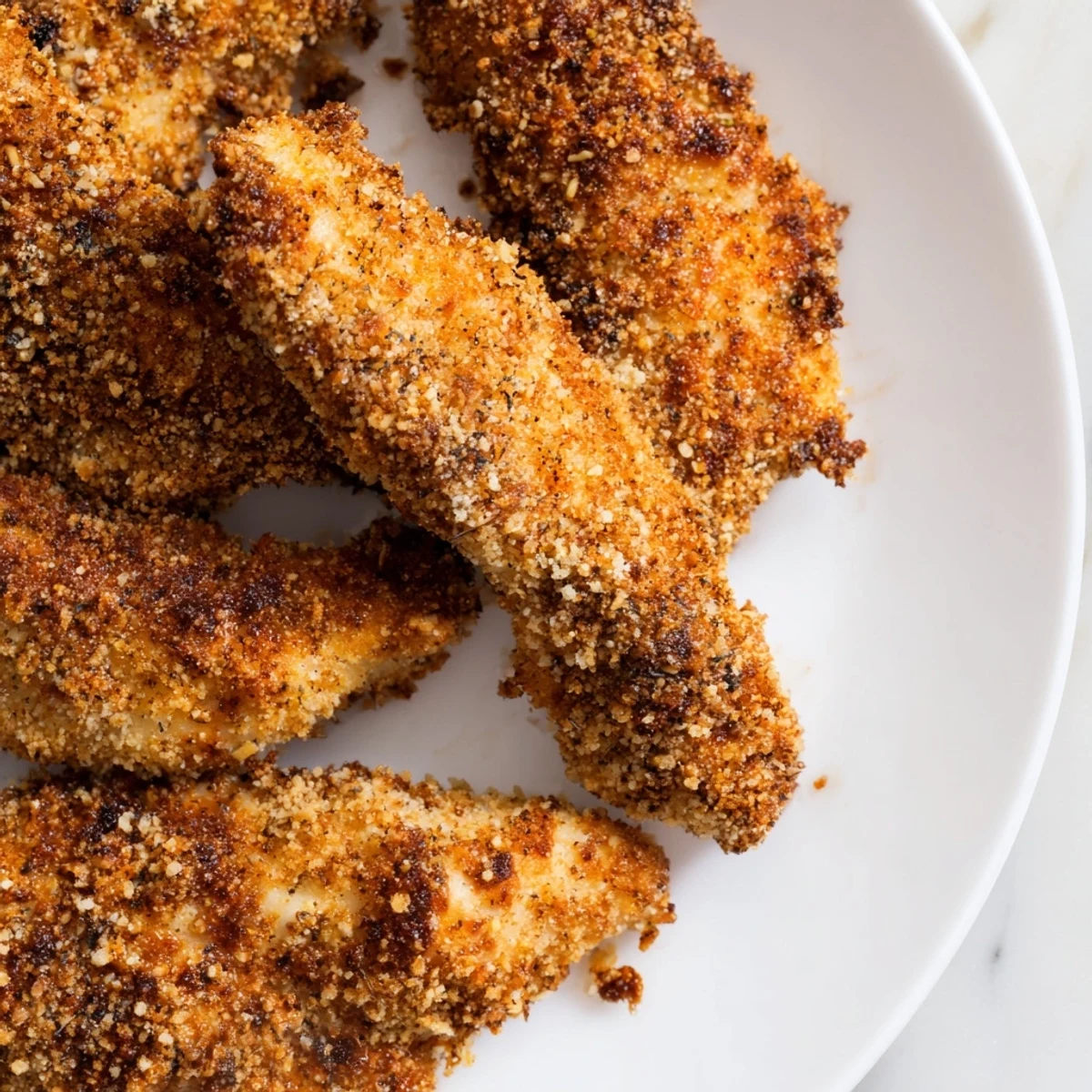 Golden, crispy air-fried chicken tenders piled high, ready to be dipped and devoured.
