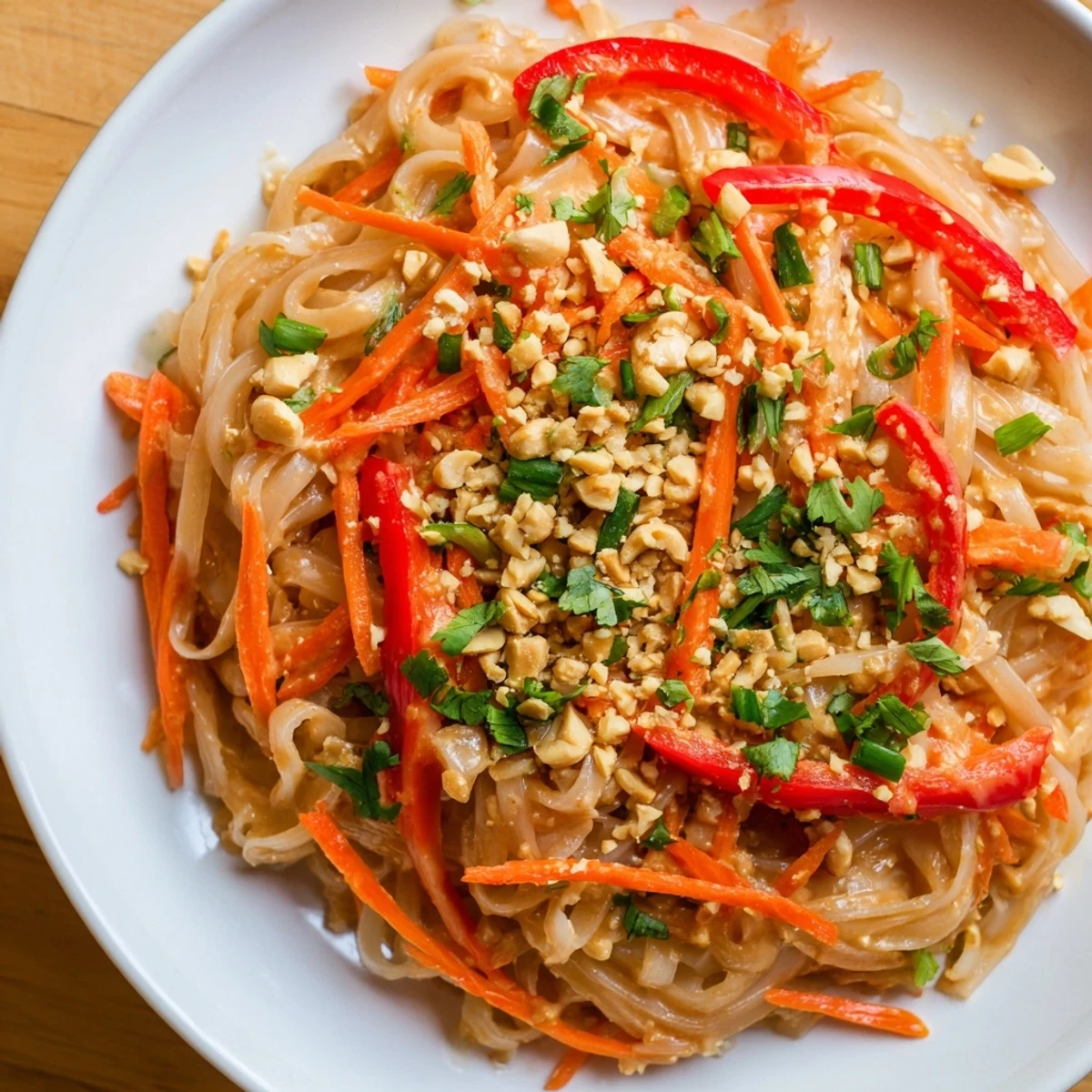 Steaming bowl of Spicy Peanut Noodles with colorful veggies, ready to enjoy this Asian-inspired meal.