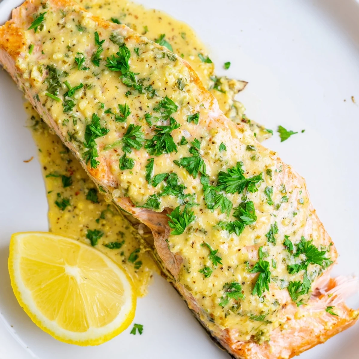 Golden, glistening Honey Mustard Salmon, perfectly cooked and ready to flake with a fork, delicious.