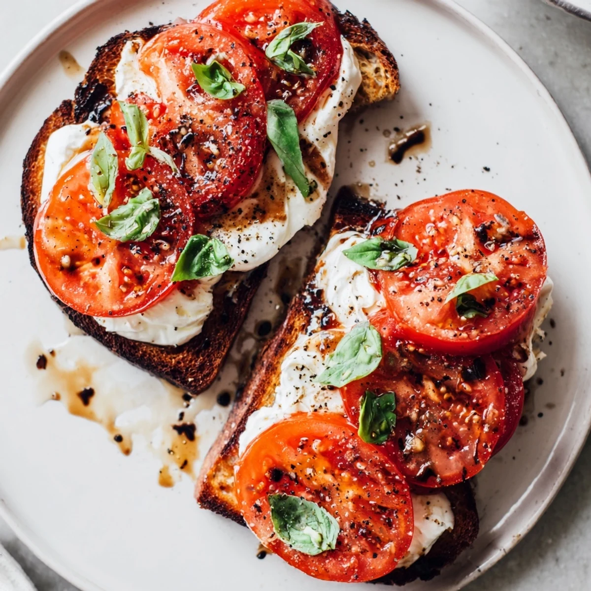 Basil-flecked and drizzled with olive oil, this Tomato Burrata Toast shows off its fresh, Italian-inspired flavors.