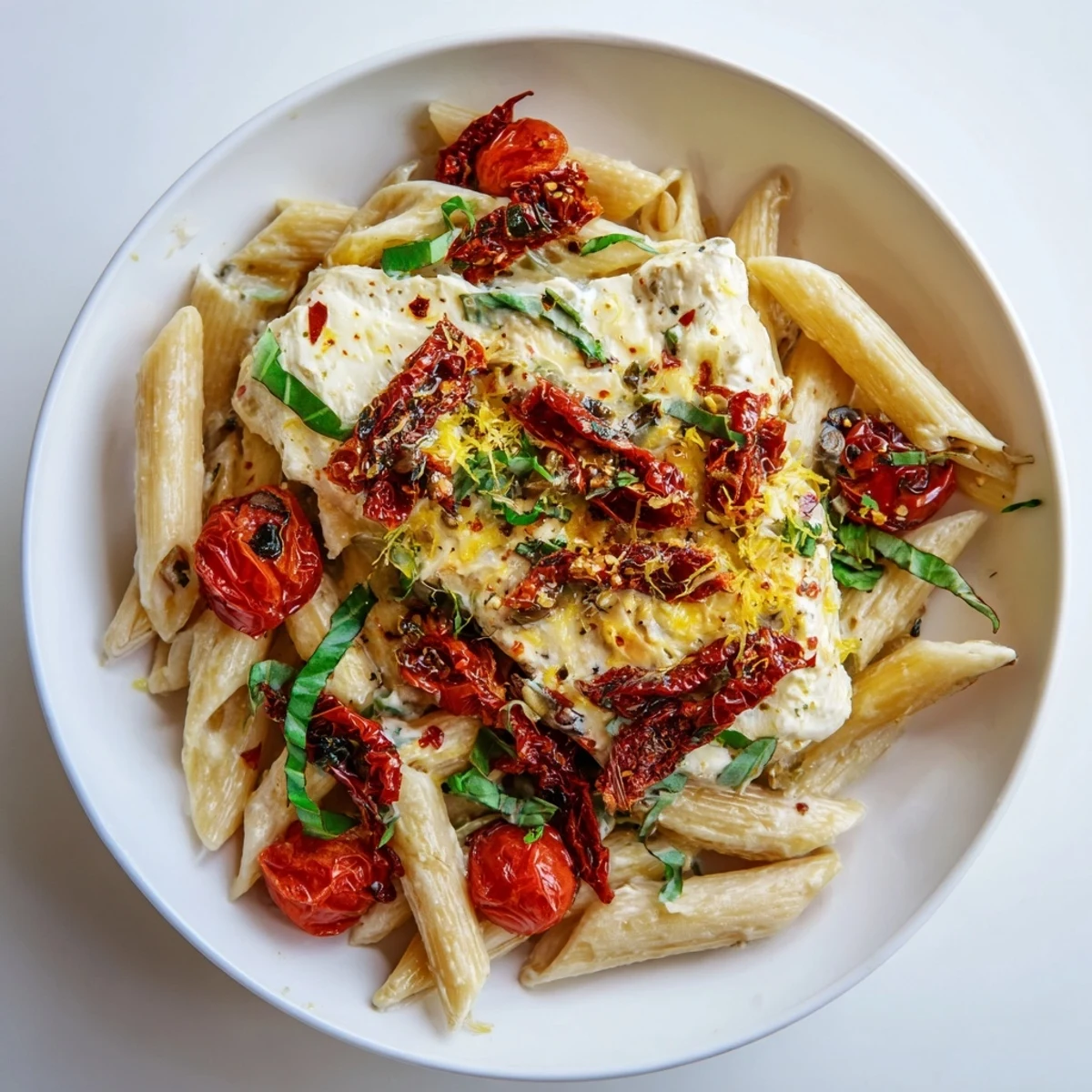 Mediterranean flavors shine in this Baked Feta Pasta, with tangy sun-dried tomatoes and fresh basil.