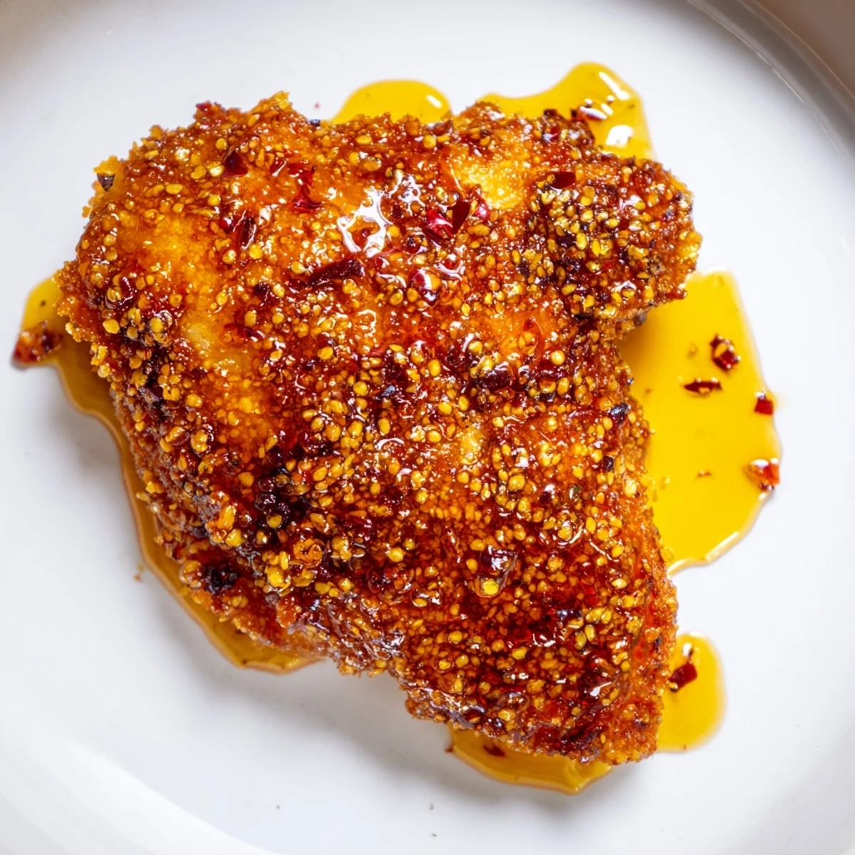 Golden, crispy Hot Honey Crispy Chicken Thighs, drizzled with sweet and spicy hot honey sauce.