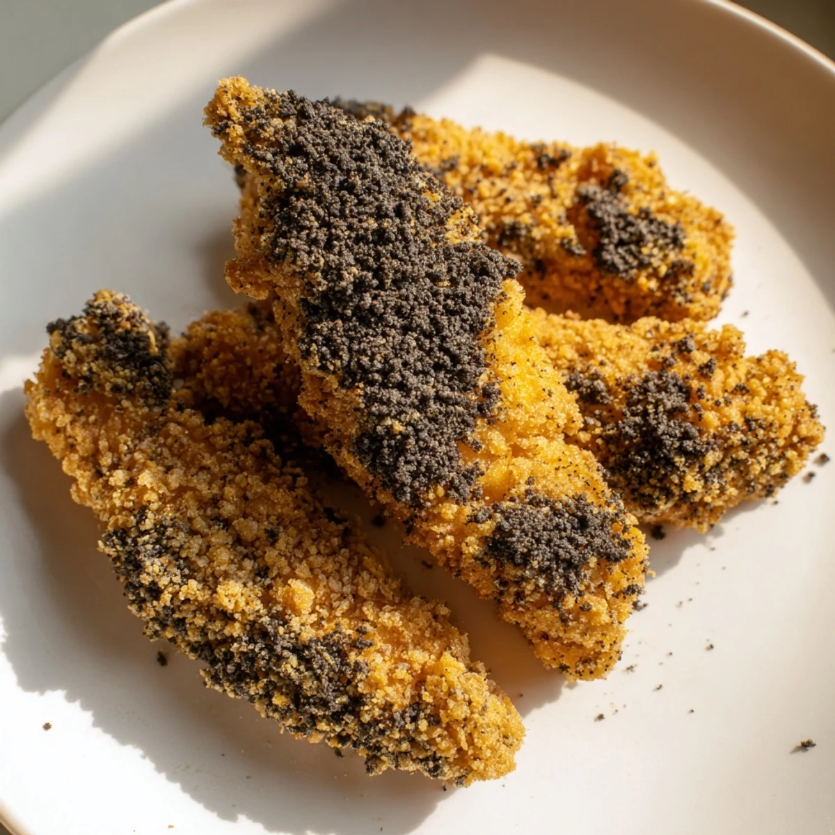 Close-up of crispy, crunchy DIY KFC Oreo Krusher-inspired fried chicken tenders, ready to serve and devour.