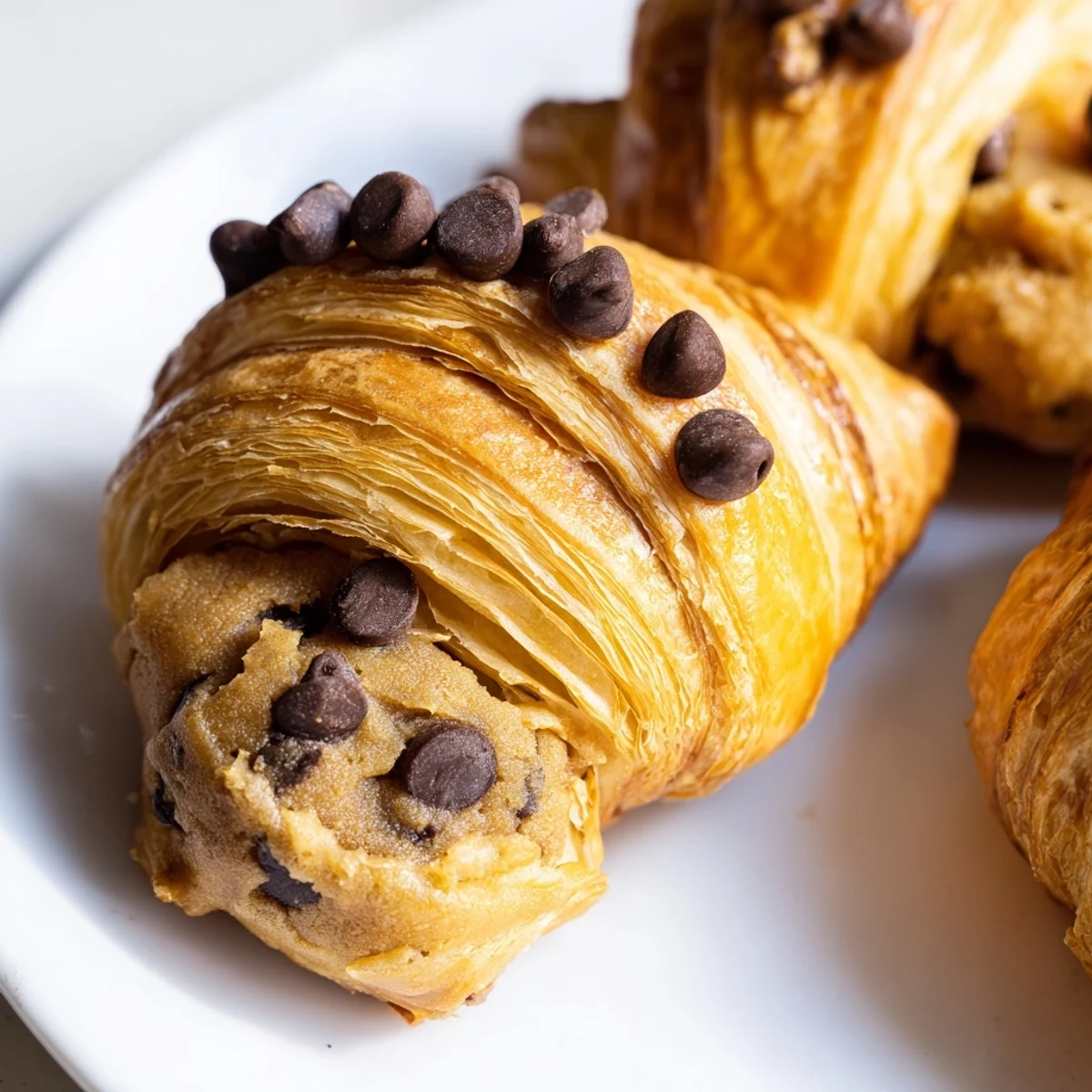 Warm, golden Viral Crookies: buttery croissant pastry baked with a gooey chocolate chip cookie filling.