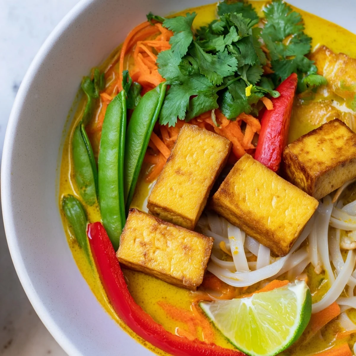 Steaming Malaysian Laksa curry served in a bowl, with vibrant vegetables and rich broth.
