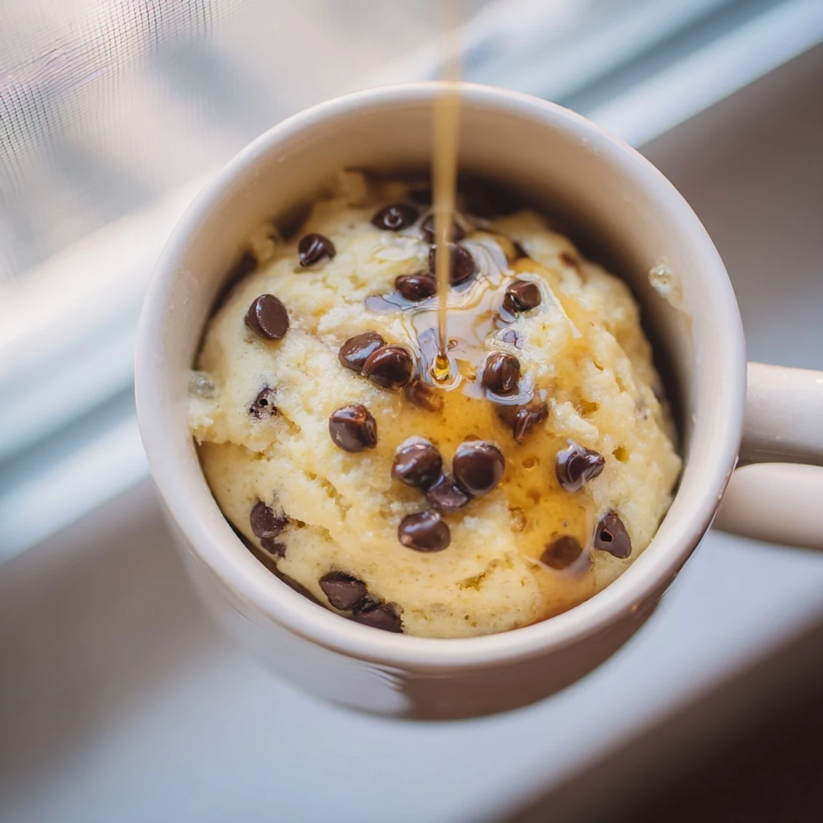 Easy single-serving Microwave Mug Pancake with a soft, buttery texture and a drizzle of sweet maple syrup.