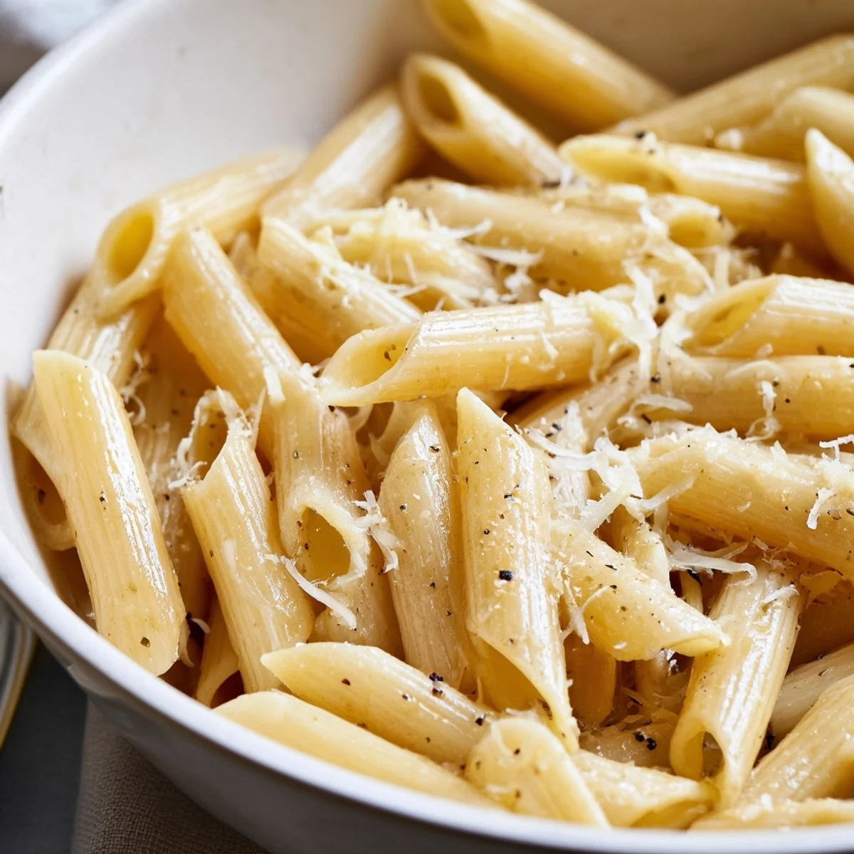 Steam rises gently from a fresh serving of microwave pasta, topped with marinara and melted Parmesan cheese.