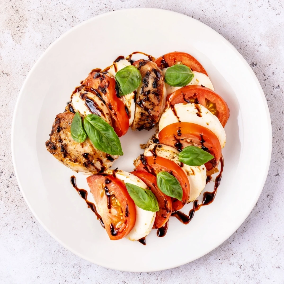 Caprese Chicken Skillet served alongside a crisp green salad and crusty bread.