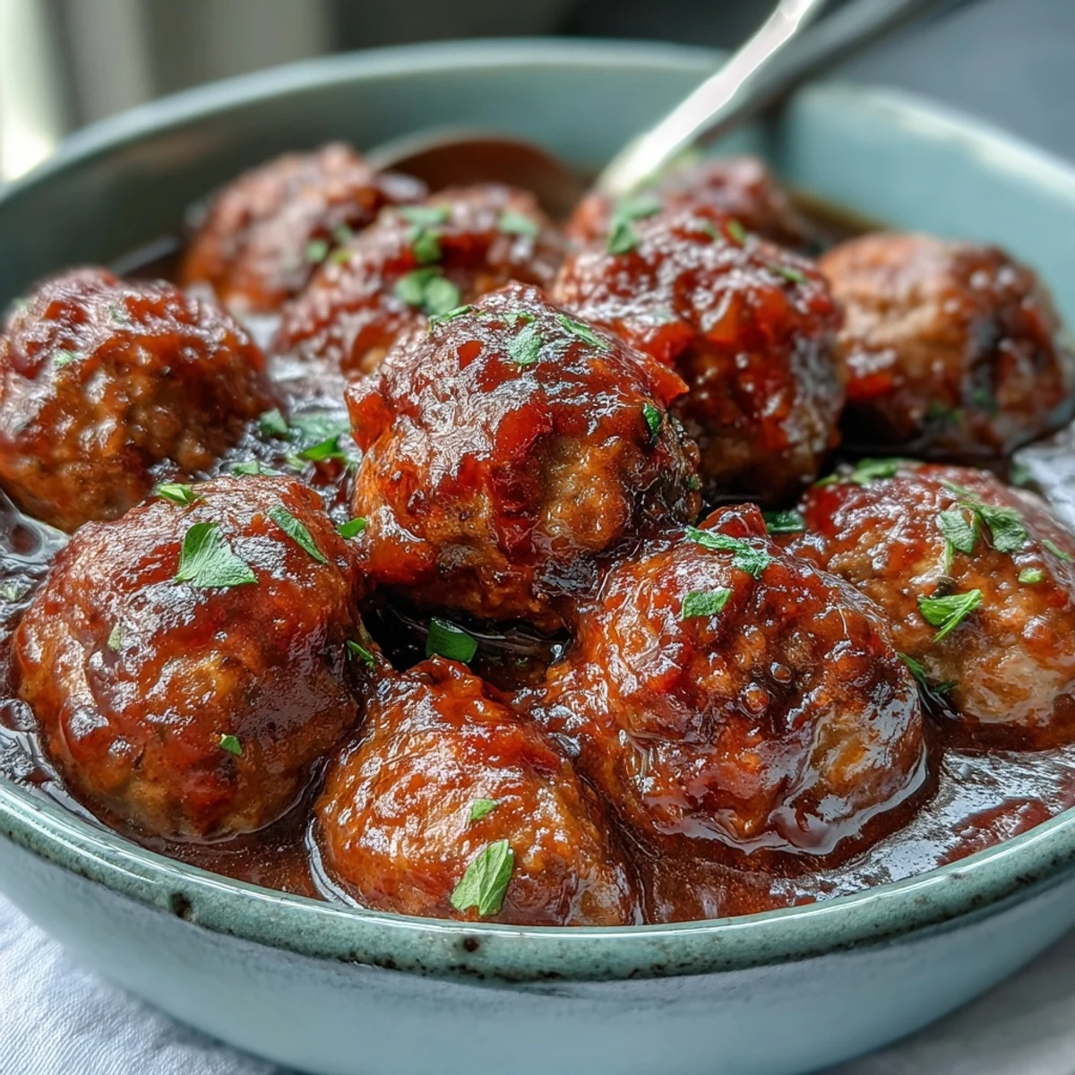 Easy Sweet and Sour Crock Pot Meatballs simmer in a glossy, tangy sauce, served steaming hot as a perfect party appetizer with toothpicks.