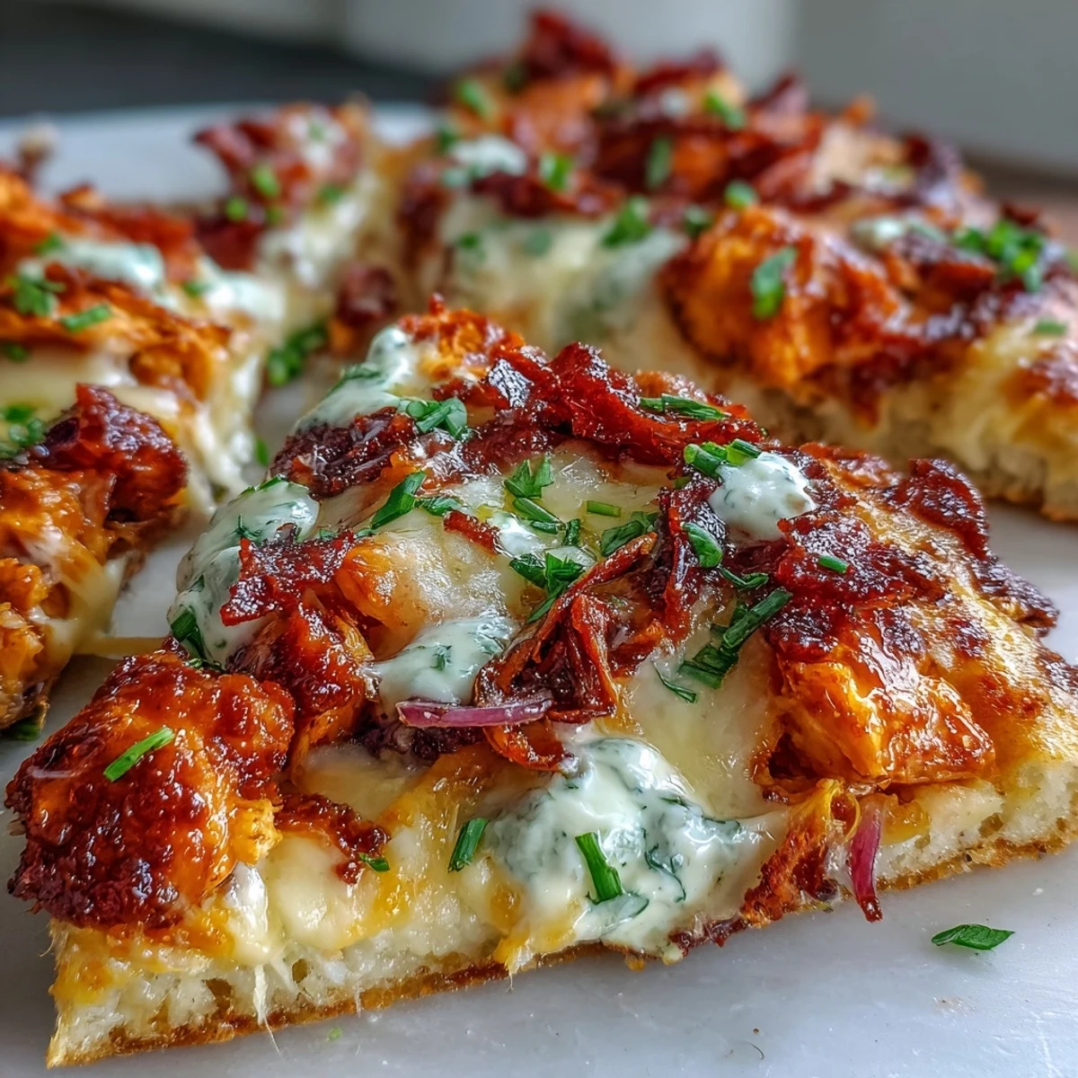 Hot Buffalo Chicken Pizza with melted mozzarella, cheddar, and blue cheese crumbles on a crispy golden crust.