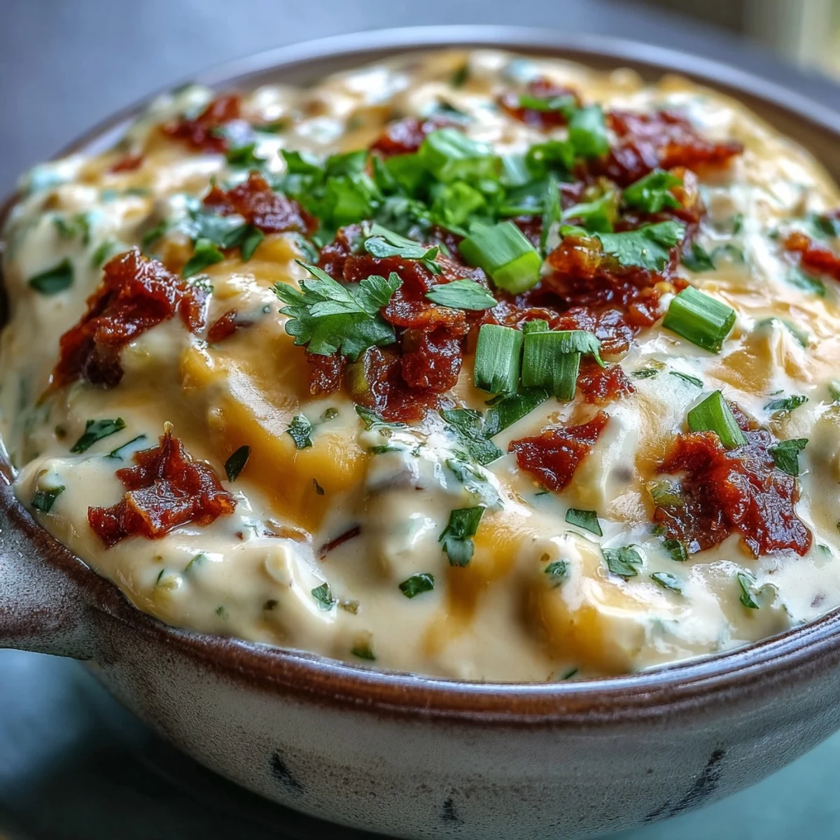 Steaming bowl of homemade Queso Dip with rich cheese, jalapeños, and tomatoes, perfect for game day snacking.
