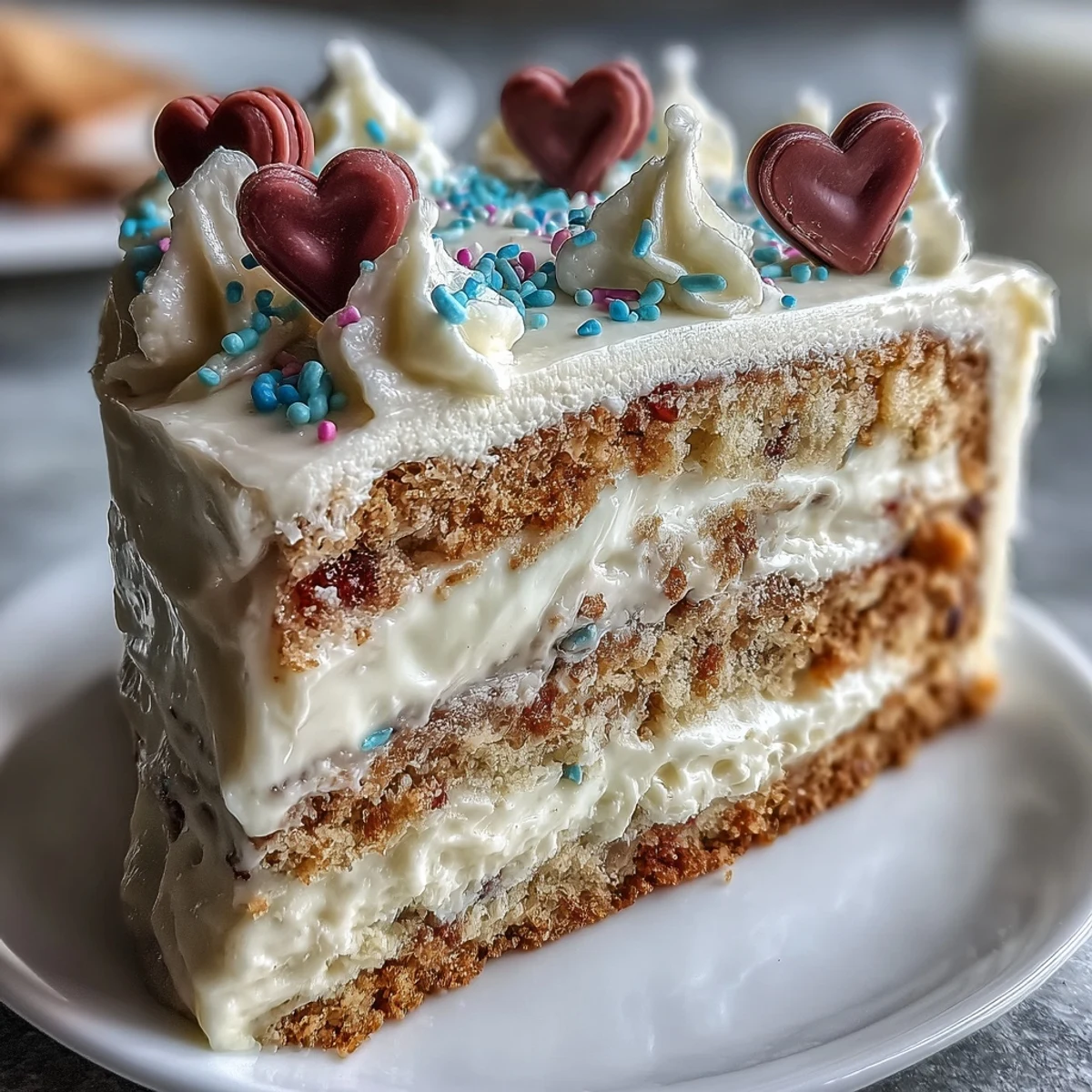 Creamy no-bake Candy Hearts Fake Cake on a graham cracker crust, topped with pink whipped frosting and crunchy candy hearts.