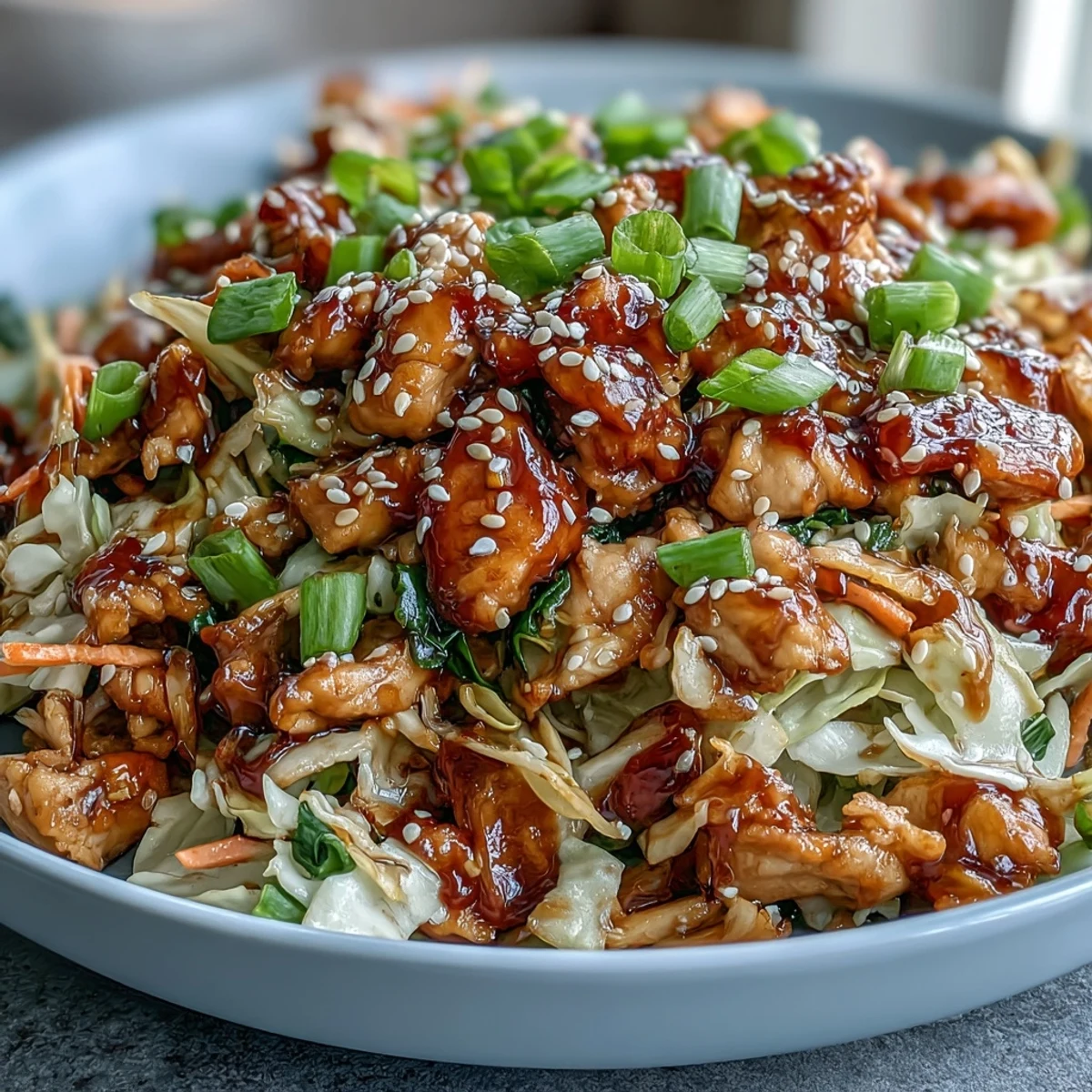Sizzling chicken and aromatics mingle with crisp cabbage in a savory soy-sesame glaze in these vibrant Egg Roll Bowls.