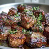 Savory steak bites tossed with garlic, thyme, and parsley, served hot from the skillet for an easy, flavorful weeknight meal.