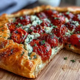 Rustic Roasted Cherry Tomato and Feta Galette, a delightful appetizer with flaky pastry.