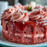 A beautiful, moist Rosé Velvet Cake adorned with delicate gold accents.