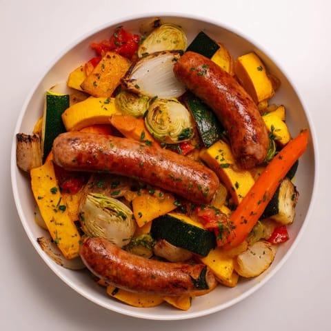 Golden roasted vegetables with Italian sausage make a vibrant sheet pan sausage and autumn veggie medley meal.