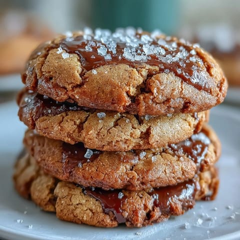 Freshly baked Hojicha Brown Butter cookies on a cooling rack, showcasing chewy edges and nutty, caramelized brown butter aroma. 