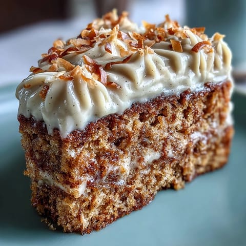 Freshly baked Vegan Hojicha Latte Cake showcases a moist, dark crumb dusted with roasted tea powder.