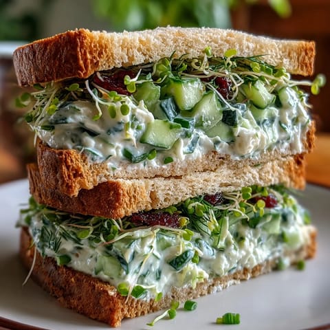 Bright and refreshing Easy Cucumber Salad Sandwiches with feta, lemon zest, and sprouts, ideal for a healthy vegetarian meal.  
