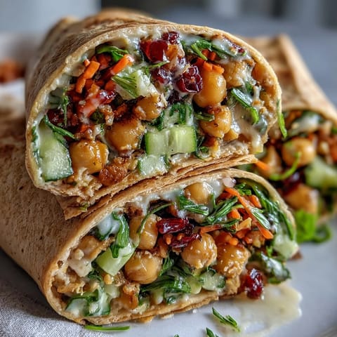 Colorful vegan wraps filled with zesty smashed chickpeas, crunchy veggies, and tangy lemon-tahini sauce—ideal for quick lunches or light dinners.