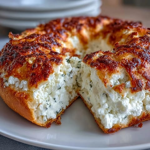 A golden, chewy cottage cheese bagel topped with everything bagel seasoning, perfect for a high-protein breakfast or snack.  