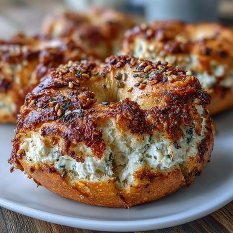 Fluffy high-protein bagels topped with savory everything seasoning, baked golden and ready to enjoy for breakfast or a snack.  