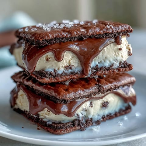 Creamy vanilla bean ice cream between rich espresso cookies, a frozen twist on the classic frappuccino dessert sandwich.