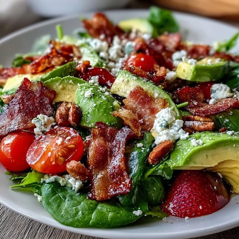 Spring Cobb Salad with Strawberries and Avocado features vibrant greens, juicy strawberries, and creamy avocado for a fresh, seasonal dish.