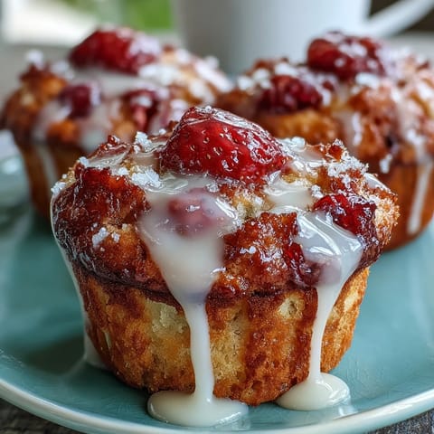 Fluffy muffins filled with fresh strawberries and zesty lemon, finished with a sweet-tart lemon glaze for bright flavor.
