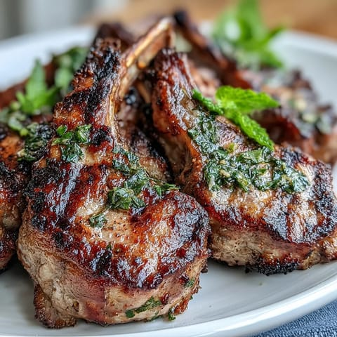 Juicy grilled lamb chops topped with bright, zesty mint gremolata for a fresh Mediterranean flavor. Tender, herb-crusted lamb chops with a vibrant mint gremolata—a refreshing Easter main dish idea. Savory lamb chops paired with lemon-mint gremolata, perfect for an elegant spring dinner table.