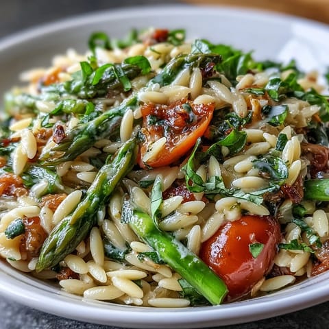 Spring Orzo Primavera with bright vegetables and creamy, cheesy goodness.