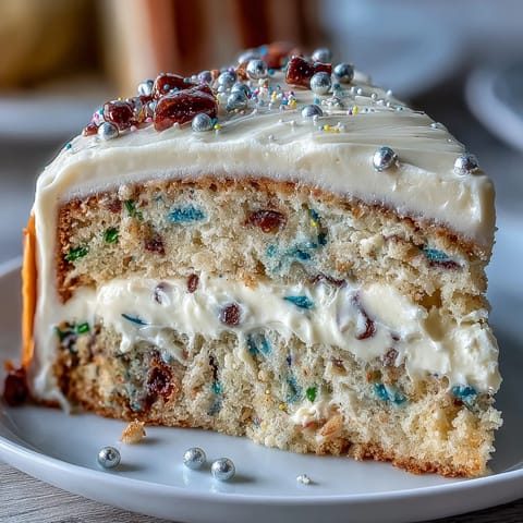 Decadent Class of 2026 Confetti Cake, frosted with bubbly, sweet champagne frosting.