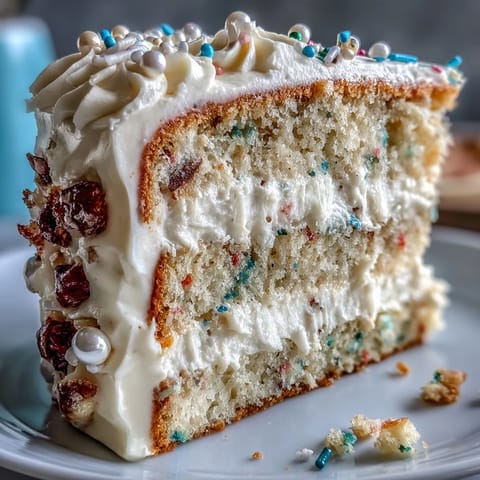 Class of 2026 Confetti Cake with Champagne Frosting, loaded with sprinkles.