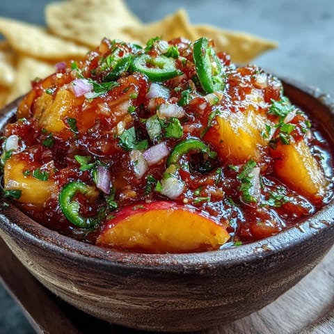 Vibrant Fricy Peach Jalapeño Salsa bursting with fresh ingredients, perfect for fish.