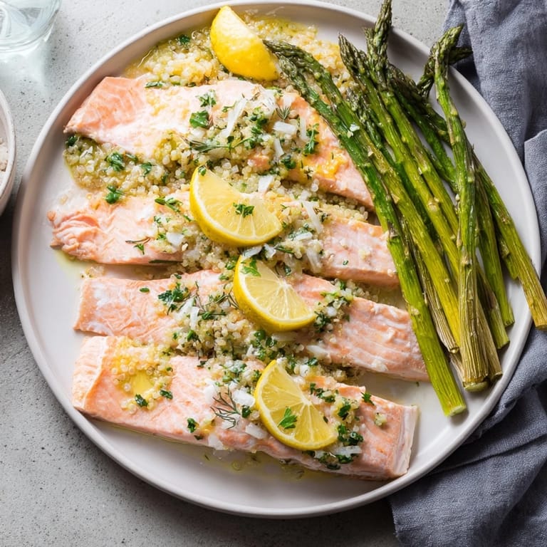 Golden, baked Sheet Pan Lemon Herb Tilapia and Green Beans, showcasing fresh herbs and bright lemon slices for flavor.