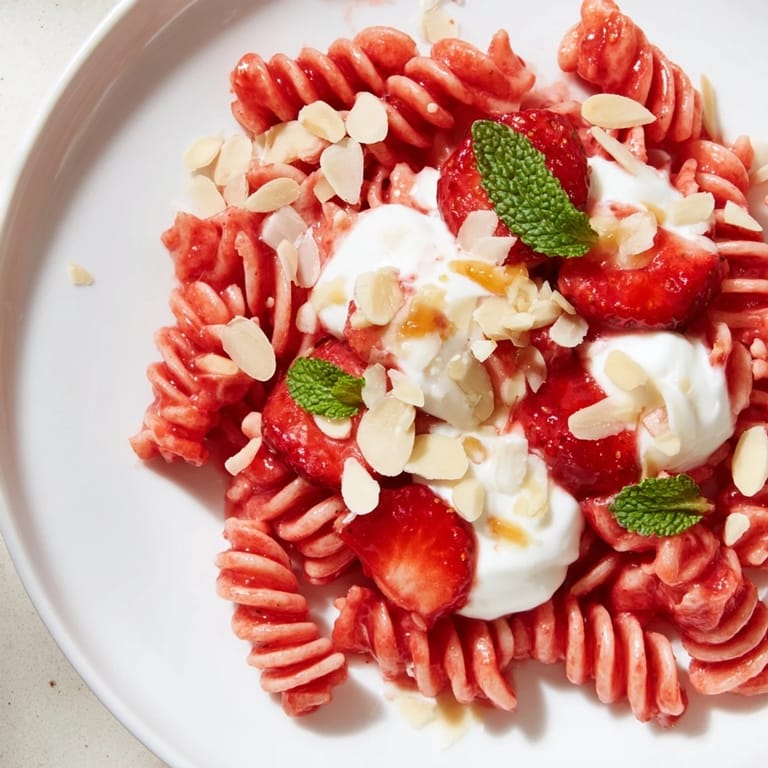Enjoy this refreshing Sweet Strawberry Yogurt Pasta, with tender noodles and a vibrant strawberry yogurt sauce.