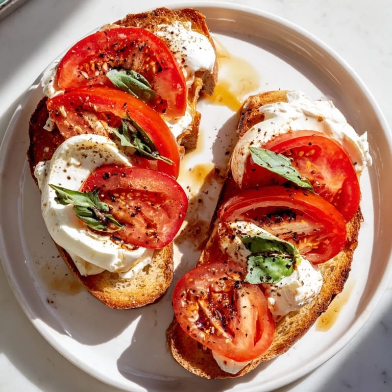 Fresh, juicy tomato slices and soft, white burrata star in this beautiful Tomato Burrata Toast recipe.