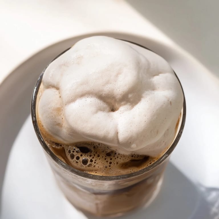 Creamy Starbucks cold foam copycat recipe, with a swirl of vanilla syrup, ideal for iced coffee enjoyment.