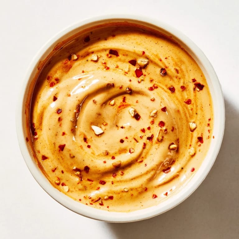 Thick and glossy Indonesian Satay Sauce, flavored with peanuts, coconut milk, and spices for dipping.